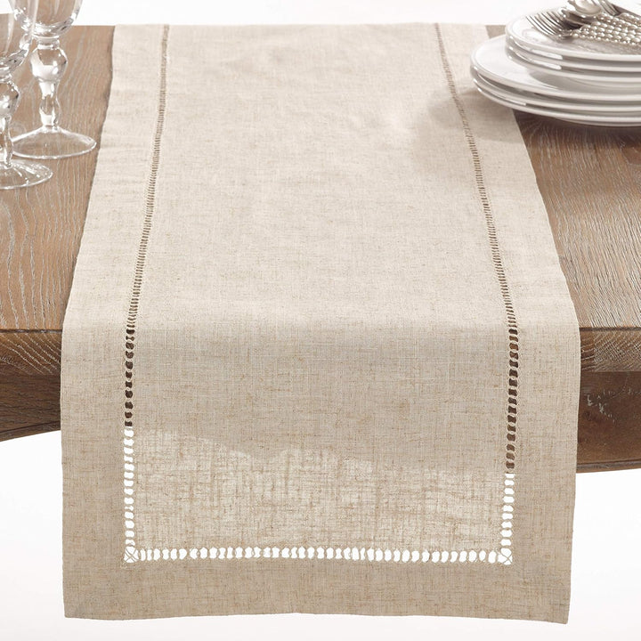 SARO LIFESTYLE 731.N1672B Toscana Collection Leinen-Mischgewebe, gesäumt, natürlich, 40,6 x 182,9 cm