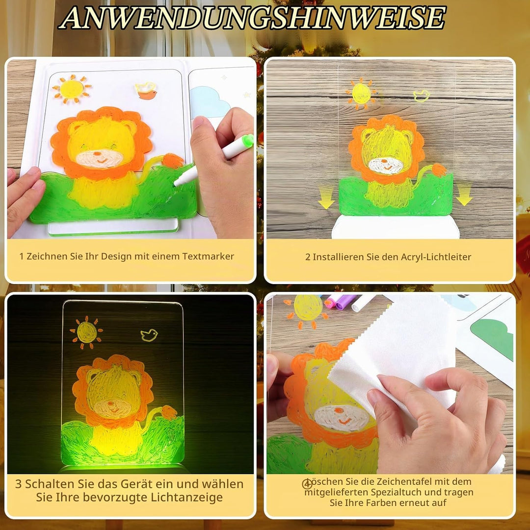 TXErfolg LED Notiztafel mit Farben, Leuchtendes Led Zeichenbrett für Kinder, 20x15cm Acryl Notiztafe