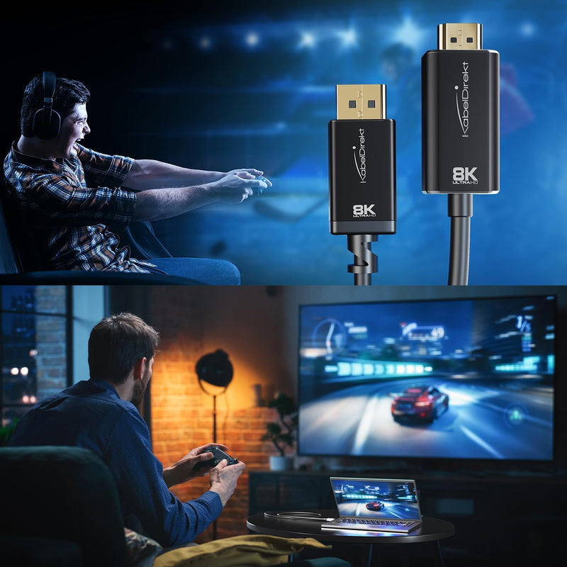 KabelDirekt – 8K/4K DisplayPort 1.4 auf HDMI 2.1 Adapter Kabel mit bruchfesten Metallsteckern – 1,8