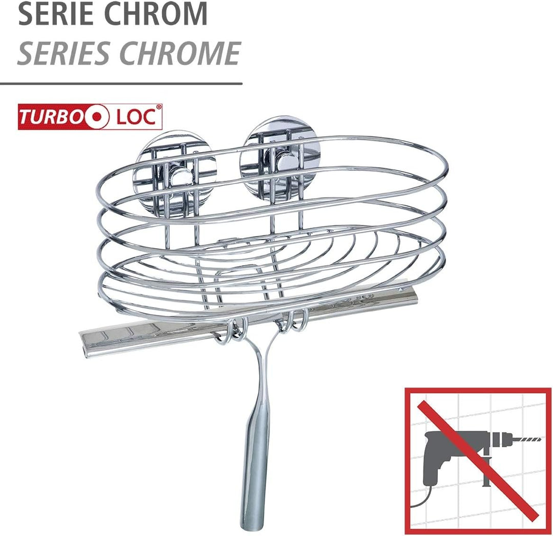 WENKO Turbo-Loc® Wandablage mit Duschabzieher - Befestigen ohne bohren, Stahl, 24 x 27.5 x 13.5 cm,