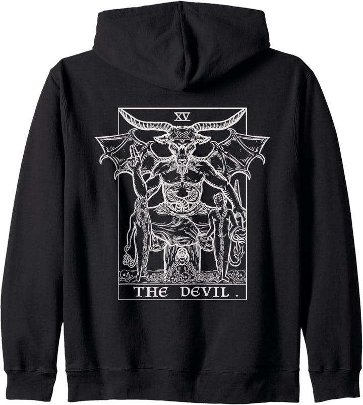 The Devil Tarotkarte Baphomet Goth Satanic Okkult Back Print Kapuzenjacke