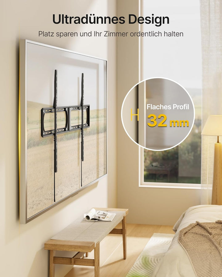 monTEK Heavy Duty Feste TV Wandhalterung, Wandhalterung Fernseher für 37–140 Zoll TVs bis 136 kg, 32