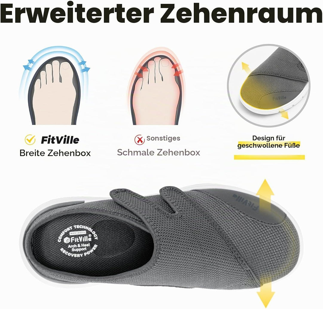 FitVille Diabetikerslipper Herren Extra Weit Gesundheitsschuhe mit Klettverschluss Orthopädische Hau