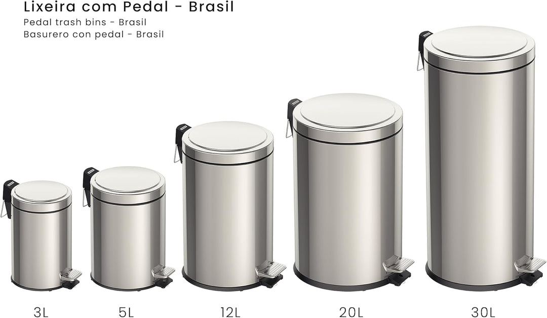 Tramontina Tretmülleimer Edelstahl, 30 l, Küchenmülleimer 30 Liter, 30 Liter