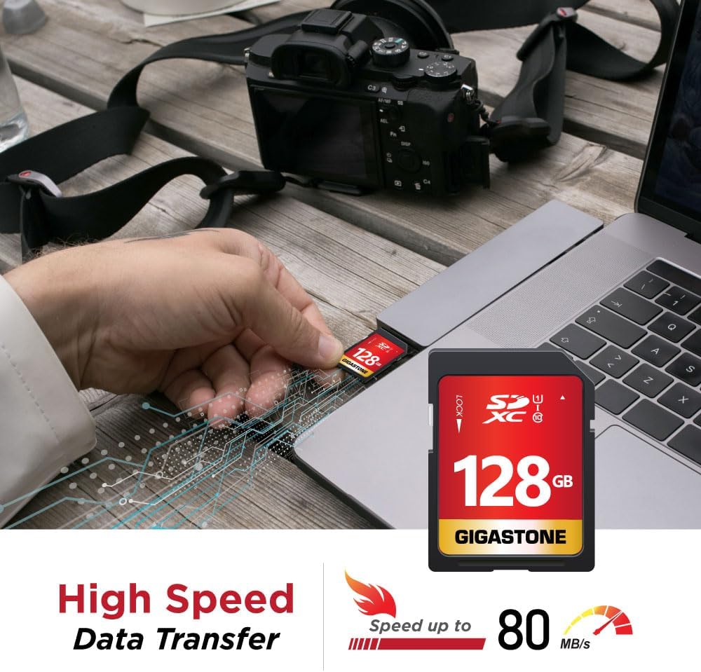 GIGASTONE 128GB SDXC Speicherkarte 5er-Pack, bis zu 80 MB/s, UHS-I U1 Klasse 10 für Digitalkameras C
