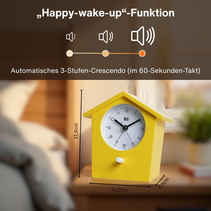 KOOKOO EarlyBird Gelb, Wecker mit Vogelmelodie (Originalaufnahme) oder Dreiklangton, Gelb