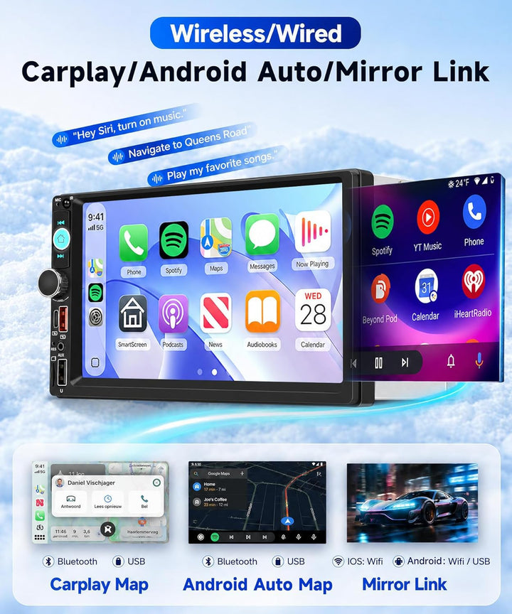 Hodozzy DAB/DAB+ Autoradio 2 Din Wireless Carplay Android Auto mit 7 Zoll IPS Bildschirm, Autoradio