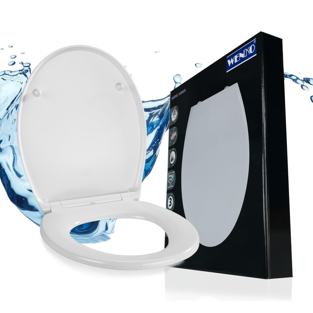 WENKO WC-Sitz Samos Weiss, hygienischer Toilettensitz mit Absenkautomatik, mit Fix-Clip Hygiene-Befe