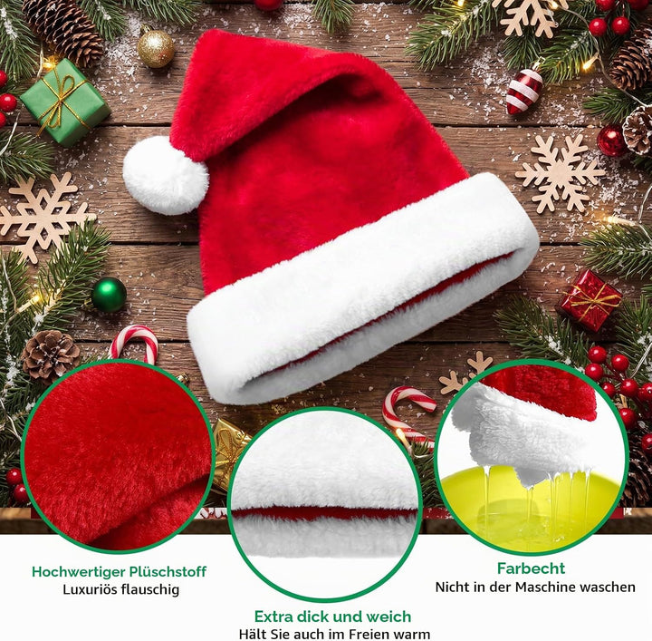 KONVINIT Weihnachtsmütze Nikolausmütze Erwachsene Plüsch Rand Weihnachtsfeier Rote Santa Mütze Nikol