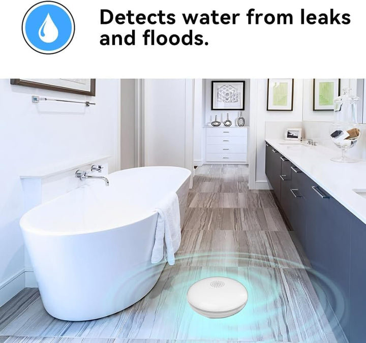 HEIMAN Wi-Fi Wasseralarm,WLAN Wassermelder mit Batterie,Smart Wassersensor,75 dB WiFi-2.4Ghz für Küc