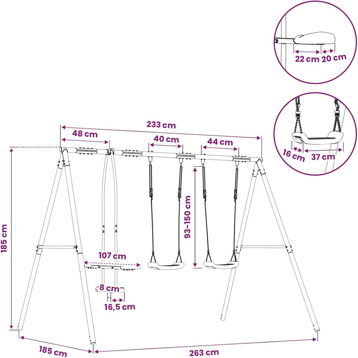 Mangloder Mehrfarbiges Outdoor Schaukelset 263 x 185 x 185 cm aus Stahl und PE für Garten, Spielplat