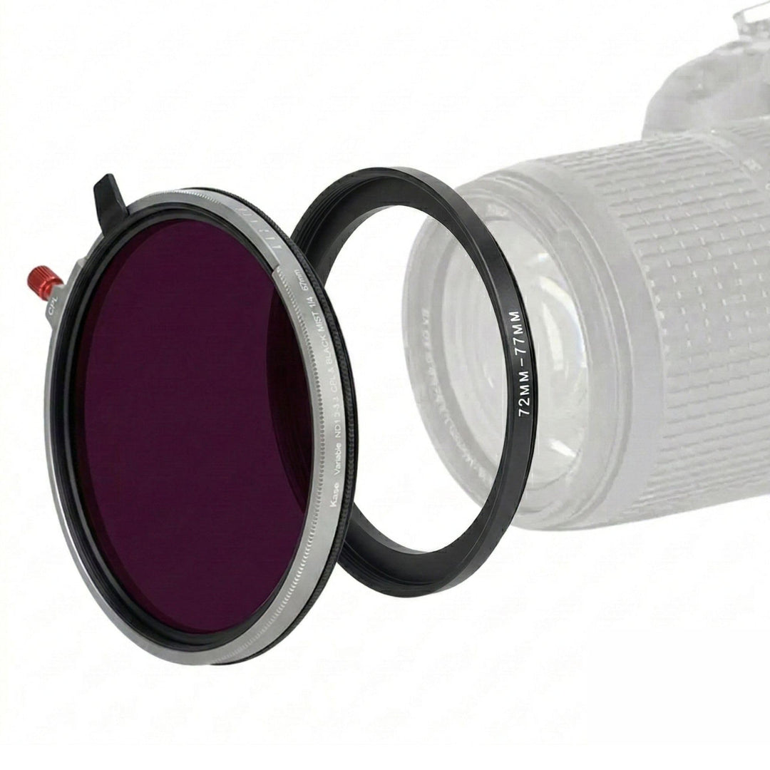 Kase 77 mm Filter 3-in-1 VND+CPL + Black Mist mit Adapterring 72 – 77 mm, variabel 1,5-8 Stops (ND3-