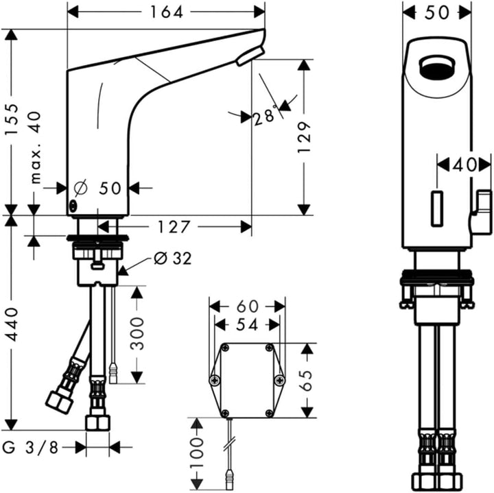 Hansgrohe 31171000 elektronische Waschtisch Armatur Focus Batteriebetrieb 6 V mit Temperatur-Regulie