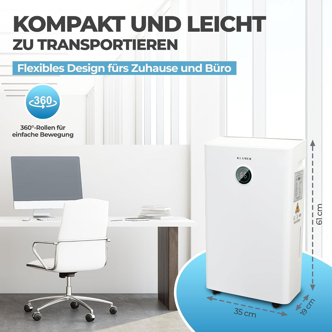 KLAMER Luftentfeuchter elektrisch 20L, WiFi App, HEPA Filter, 440W | Touch &amp; App-Steuerung, Automati