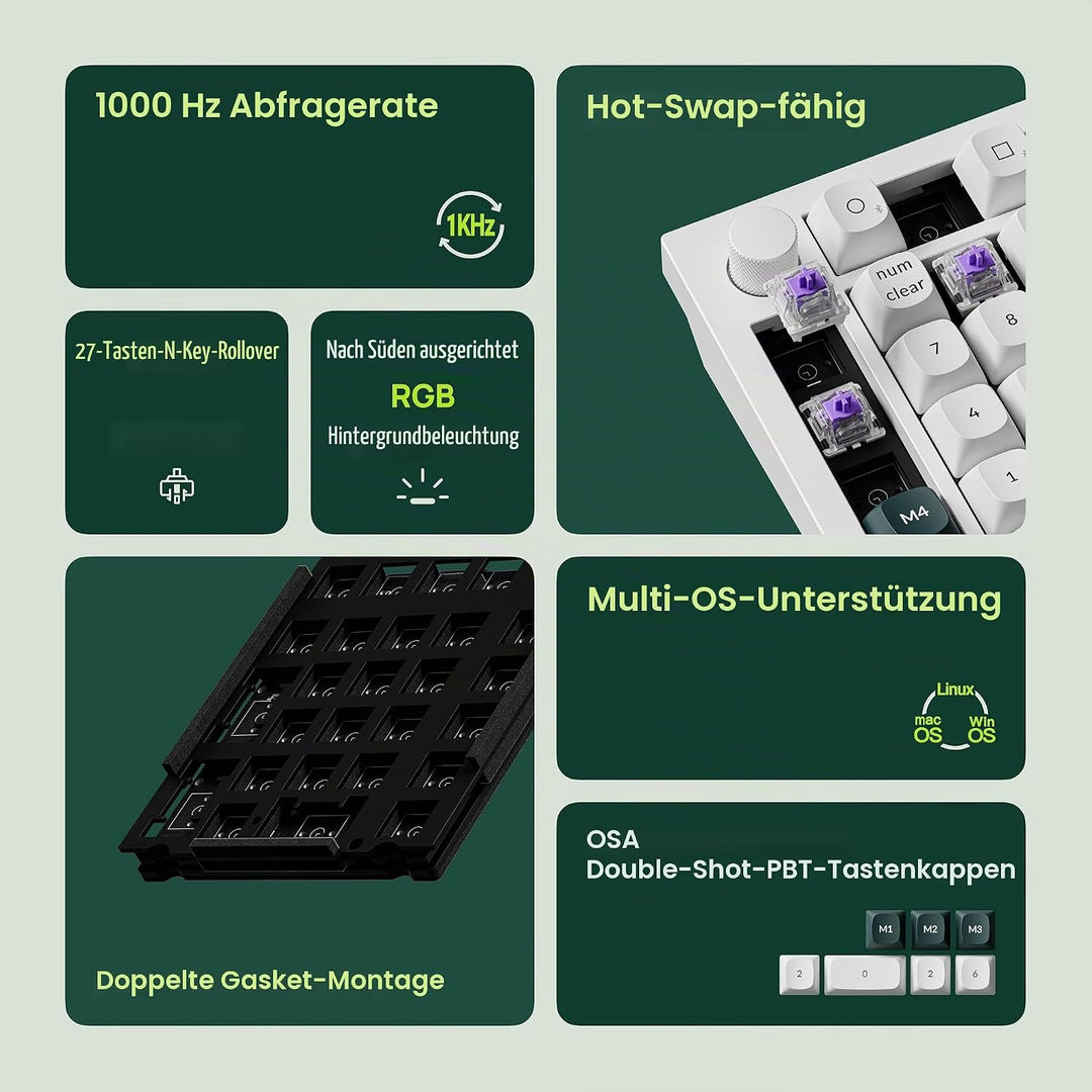 Keychron Q0 HE Kabelloser Magnetisches Numpad, 2,4 GHz/Bluetooth 5.1, Schnelltrigger, RGB, programmi