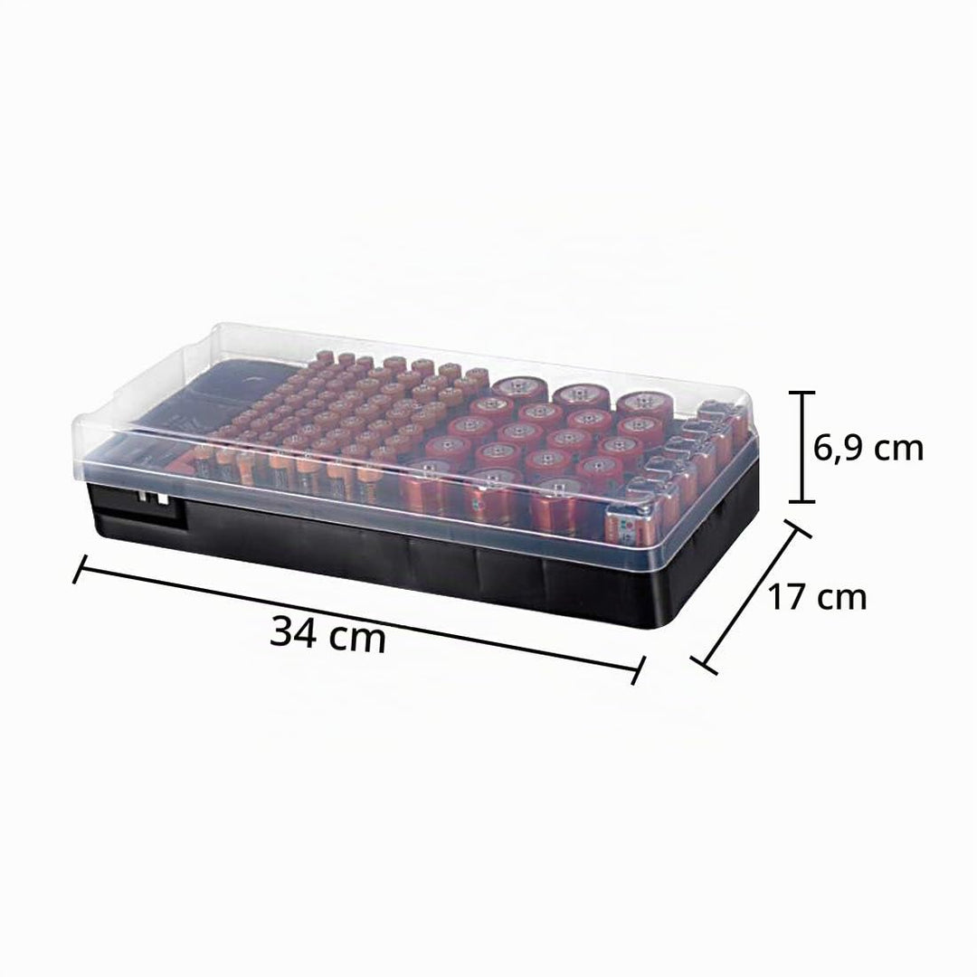 Batterie-Organizer, Aufbewahrungsbox mit Tester, hält 98 Batterien