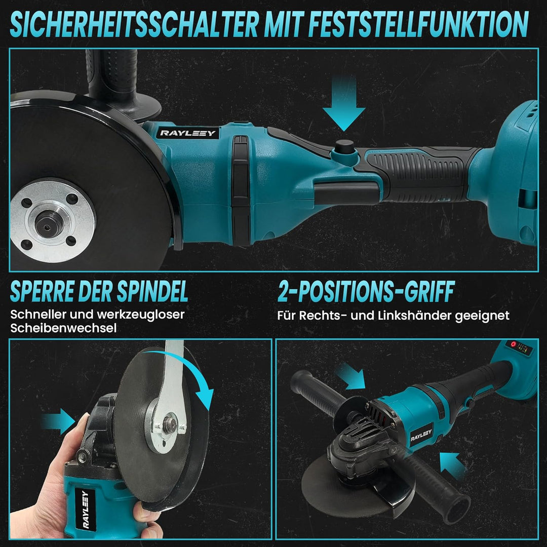 Akku Winkelschleifer für Makita 18V, 125 mm Akku Flex 8500U/min, 3 Geschwindigkeiten, Akku-Schleifer