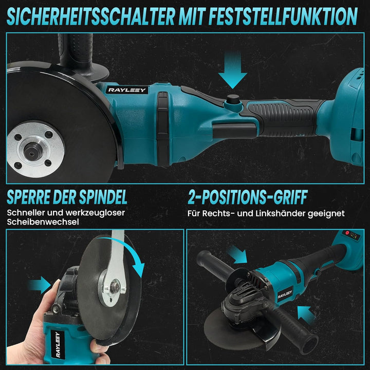 Akku Winkelschleifer für Makita 18V, 125 mm Akku Flex 8500U/min, 3 Geschwindigkeiten, Akku-Schleifer