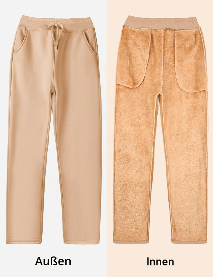Damen Warme Jogginghose Thermo Fleece Gefütterte Winter Hosen Lamm Plüsch Kordelzug Sweathose mit Ta