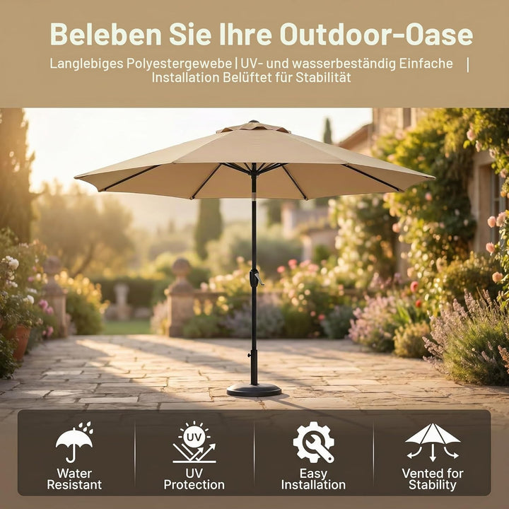 Plcnn 3 m Terrassenschirm Ersatzdach Dicke und stark Marktschirm Ersatzabdeckung mit 6 Rippen Outdoo