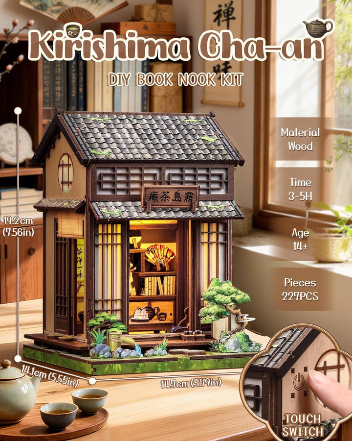 Book Nook Kit - Miniatur Puppenhaus mit LED: 3D Holz-Puzzle Buchstütze, Retro-Deko für Bücherregal,