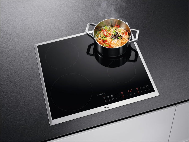 AEG IKB6431AXB Autarkes Kochfeld/Induktion/Hob²Hood / 60 cm/Edelstahlrahmen / 4 Kochzonen/Powerfunkt