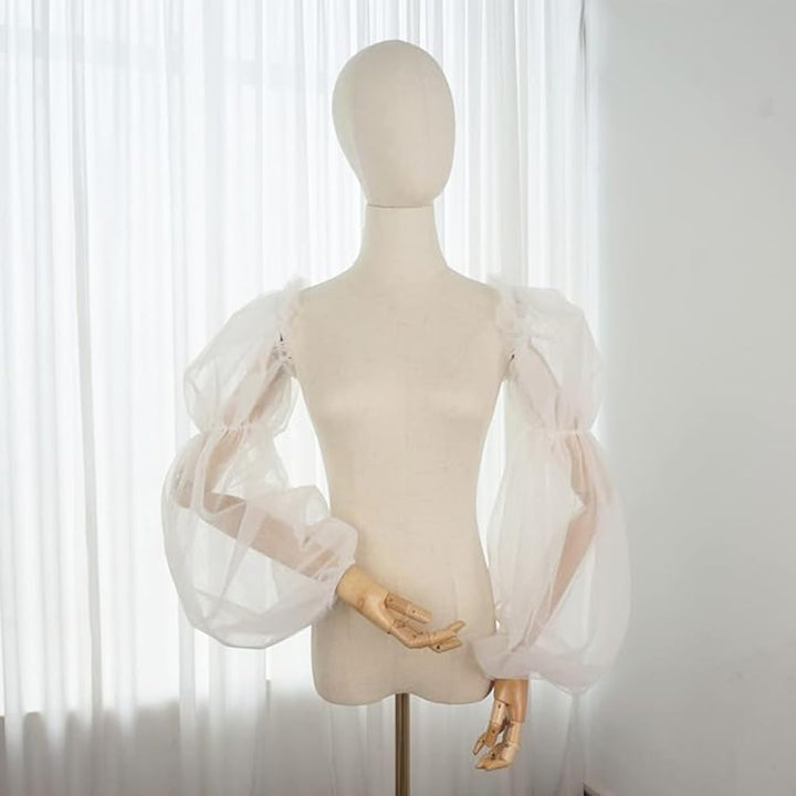 SMTCM 1 Paar Abnehmbare Puffärmel für Hochzeitskleid Weiss Brautärmel Tüll Armel mit Spandex Band Du