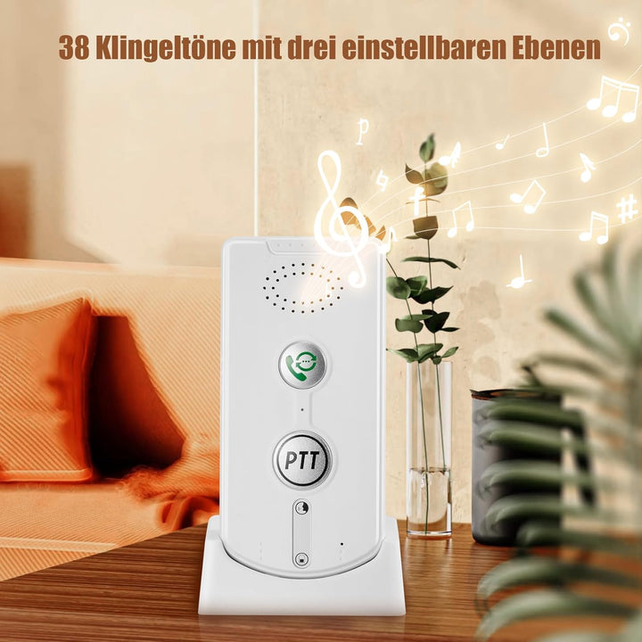 2 Wege Gegensprechanlagen 1000M, Smart Voice Intercom mit 38 Klingeltöne, Kabellose Notruf-Gegenspre