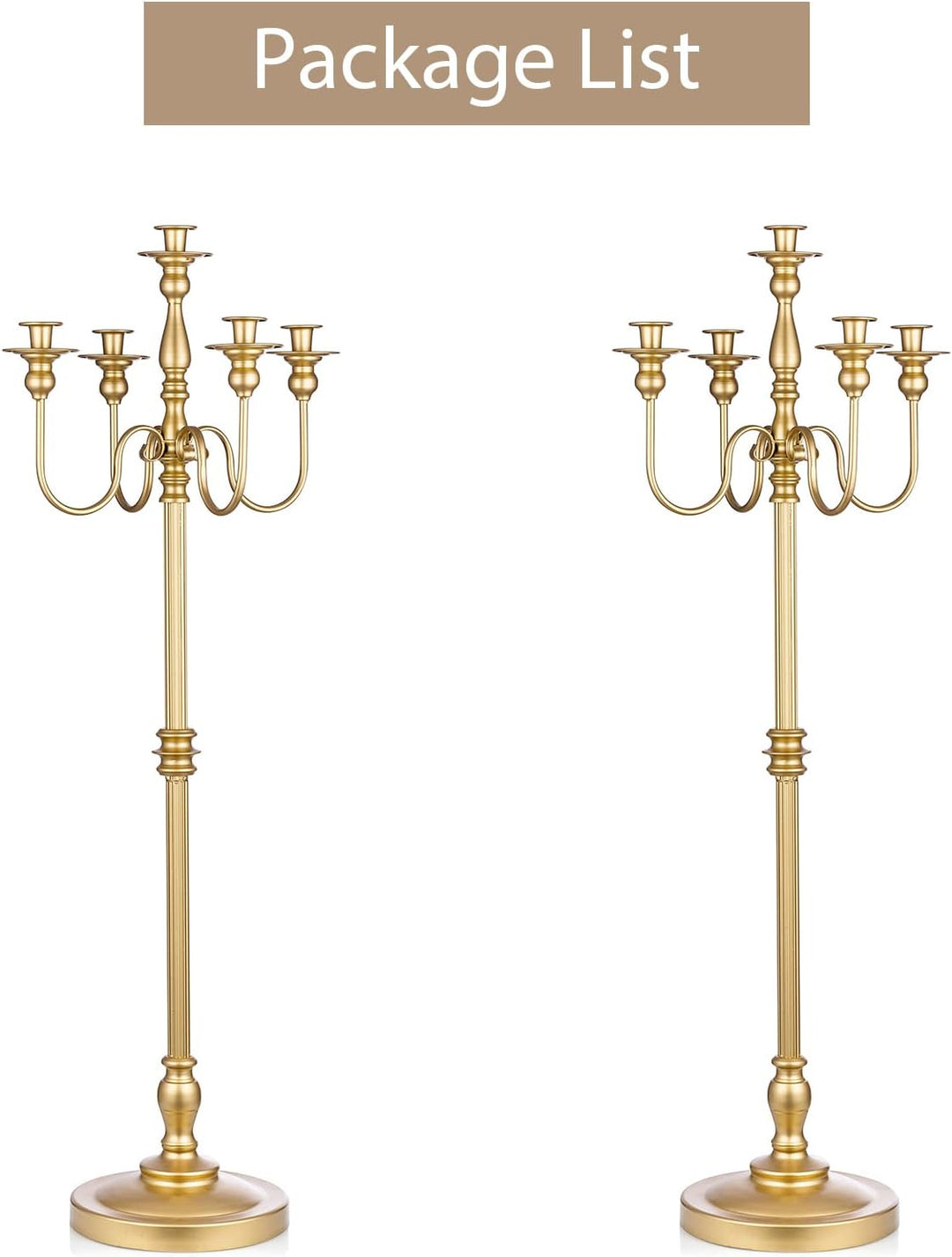 Sziqiqi 124cm Gold Kerzenständer Metall 2er Set, Moderne Kerzenleuchter 5-armig Candle Holder Tischd