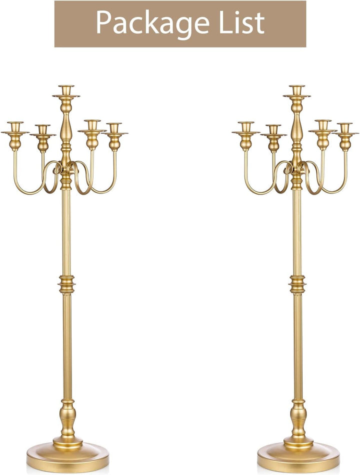 Sziqiqi 124cm Gold Kerzenständer Metall 2er Set, Moderne Kerzenleuchter 5-armig Candle Holder Tischd