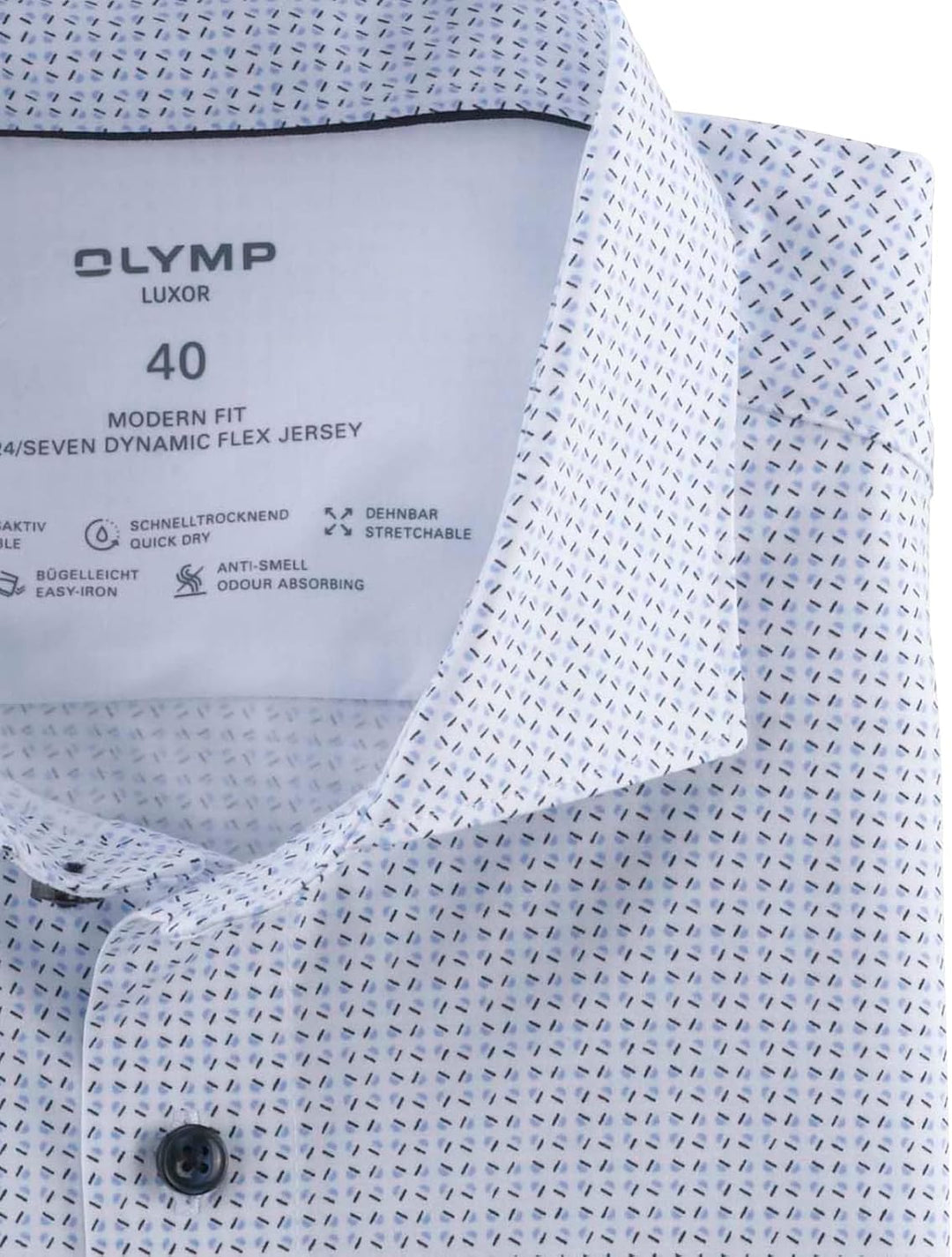 OLYMP Herren Businesshemd Langarm Luxor 24/Seven,Rotationsprint on Jersey,modern fit,Kent-Kragen 37