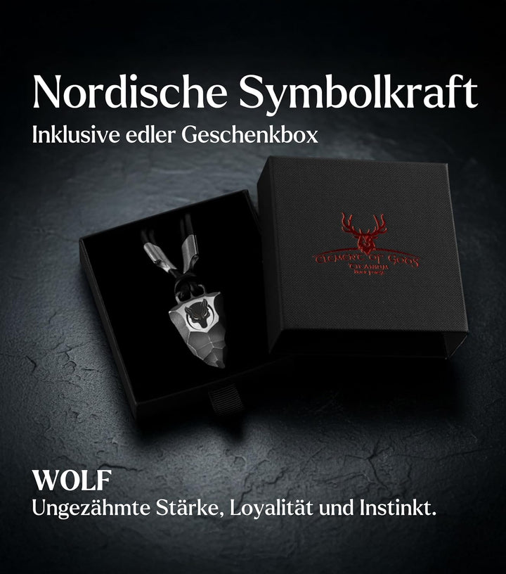 Element of Gods Titan Faustkeil Wolf Anhänger mit Lederband in schwarz
