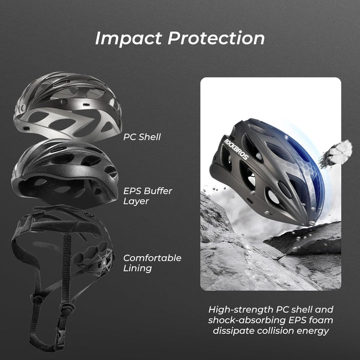 ROCKBROS Fahrradhelm MTB Rennrad Radhelm Integriert mit Abnehmbaren Magnet Brillen Visier Grösse Ver