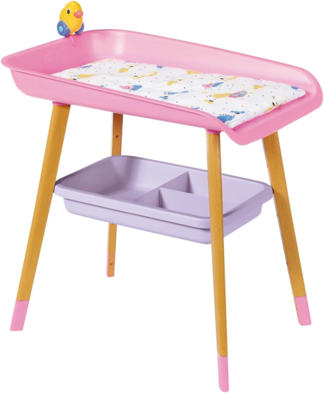 Zapf Creation 829998 BABY born rosa Wickeltisch mit Holz-Optik und abnehmbaren Tuch-Halter Single