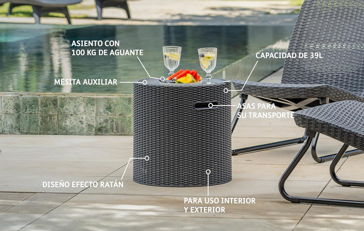 Keter 17200045 Kühlbox/Beistelltisch Cool Stool, Rattanoptik, Kunststoff, braun