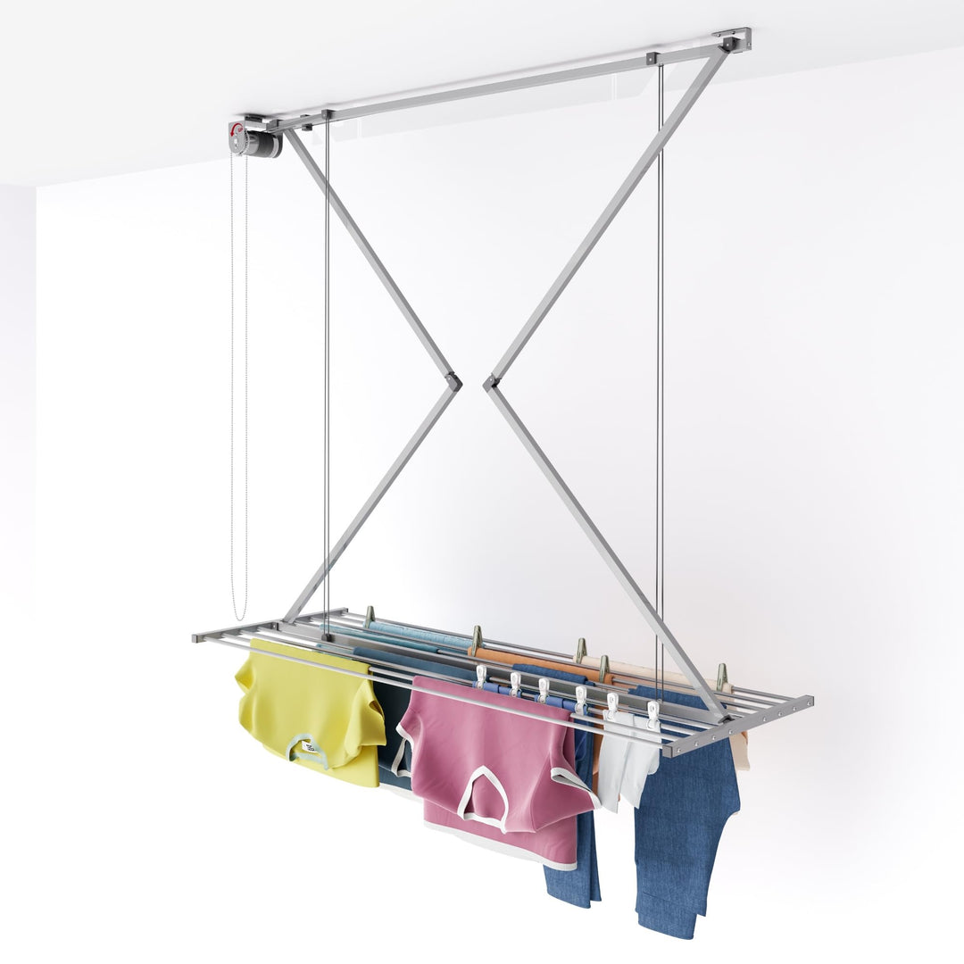 Foxydry Mini, Decke-Wäscheständer, vertikaler Wäscheständer, zusammenklappbar in Aluminium und Stahl