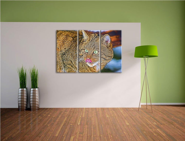 schöne Manul in Schneelandschaft Spezial 3-Teiler Leinwandbild 120x80 Bild auf Leinwand, XXL riesige