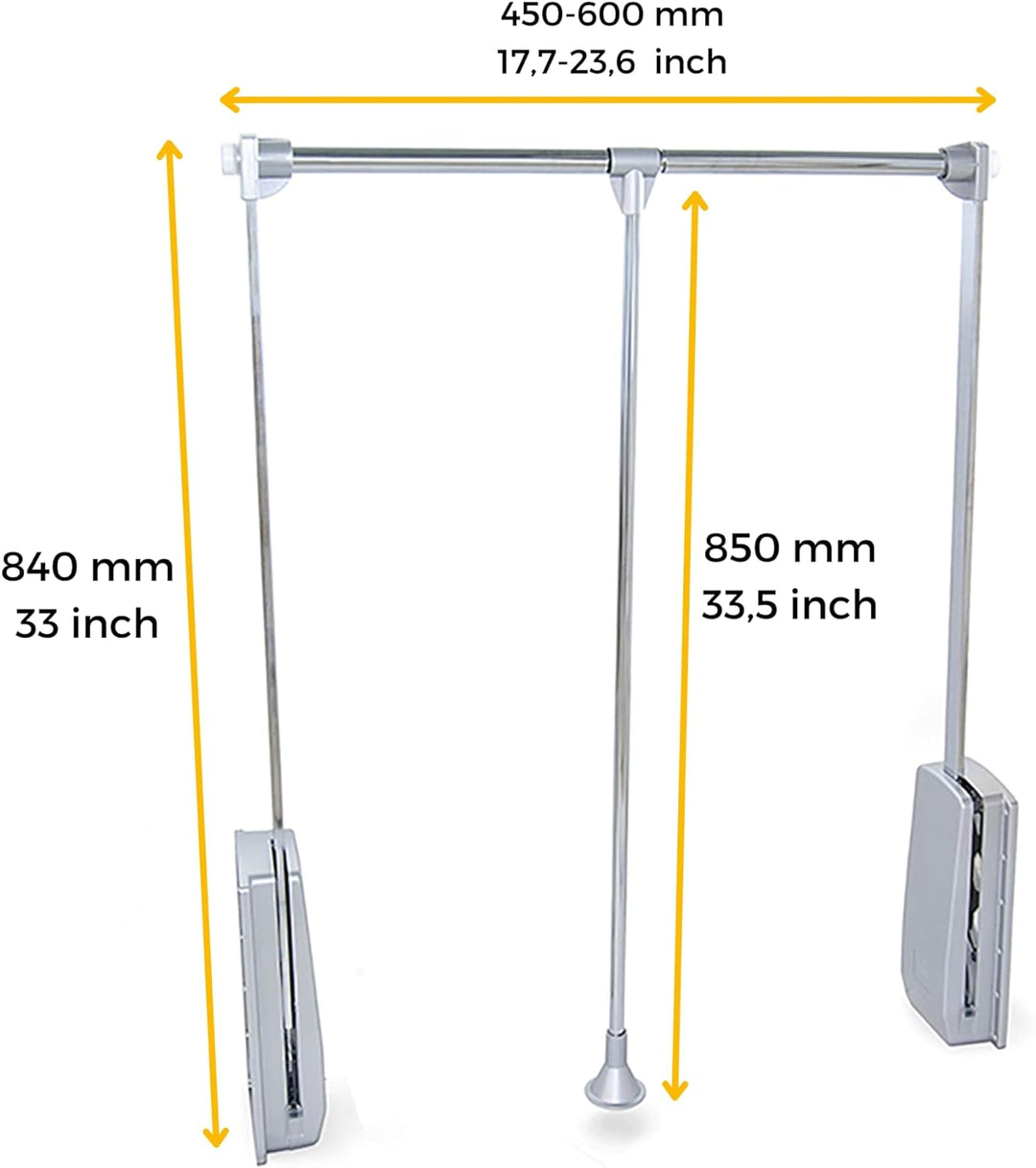Emuca - Kleiderlift für Schrank, Ausziehbarer Kleiderlift 450-600mm Breite, Schrankinnenseiten Monta