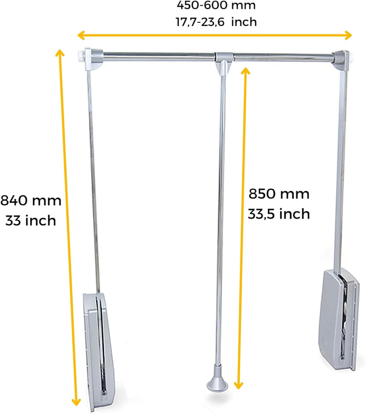 Emuca - Kleiderlift für Schrank, Ausziehbarer Kleiderlift 450-600mm Breite, Schrankinnenseiten Monta