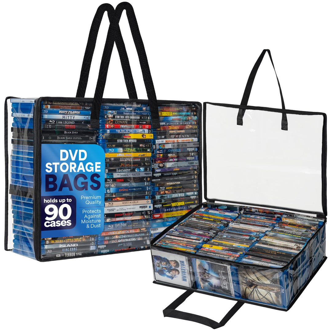 Besti Blu Ray Case Holder Organizer, 2 transparente Plastiktüten Set, Griffen zur Aufbewahrung, Blur