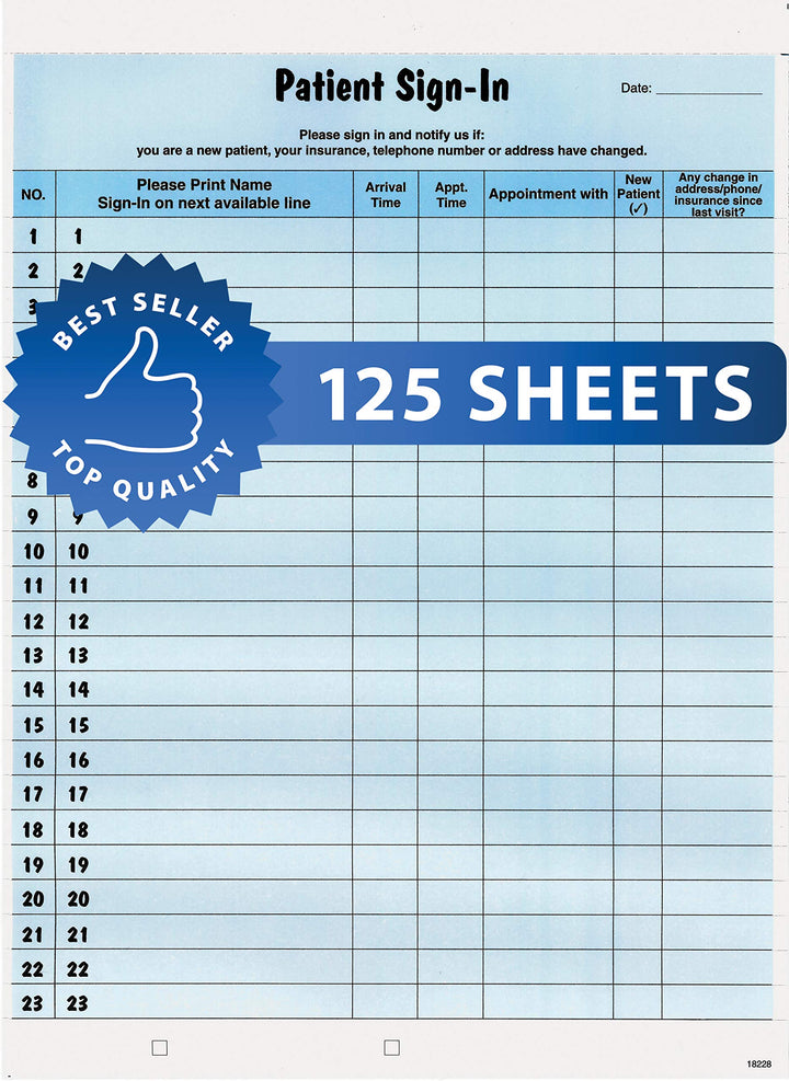 Tabbies Patient Sign-In Label Formulare, 21,6 x 27,9 cm Form, blau, 23 Etiketten/Blatt, 125 Blatt/Pa