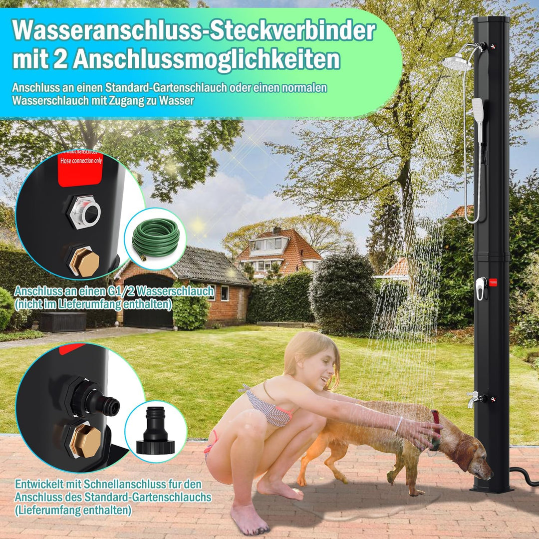Herrselsam Solardusche 40L Solar Gartendusche Inkl. Schutzhaube | warmes Wasser max. 60°C ohne Strom