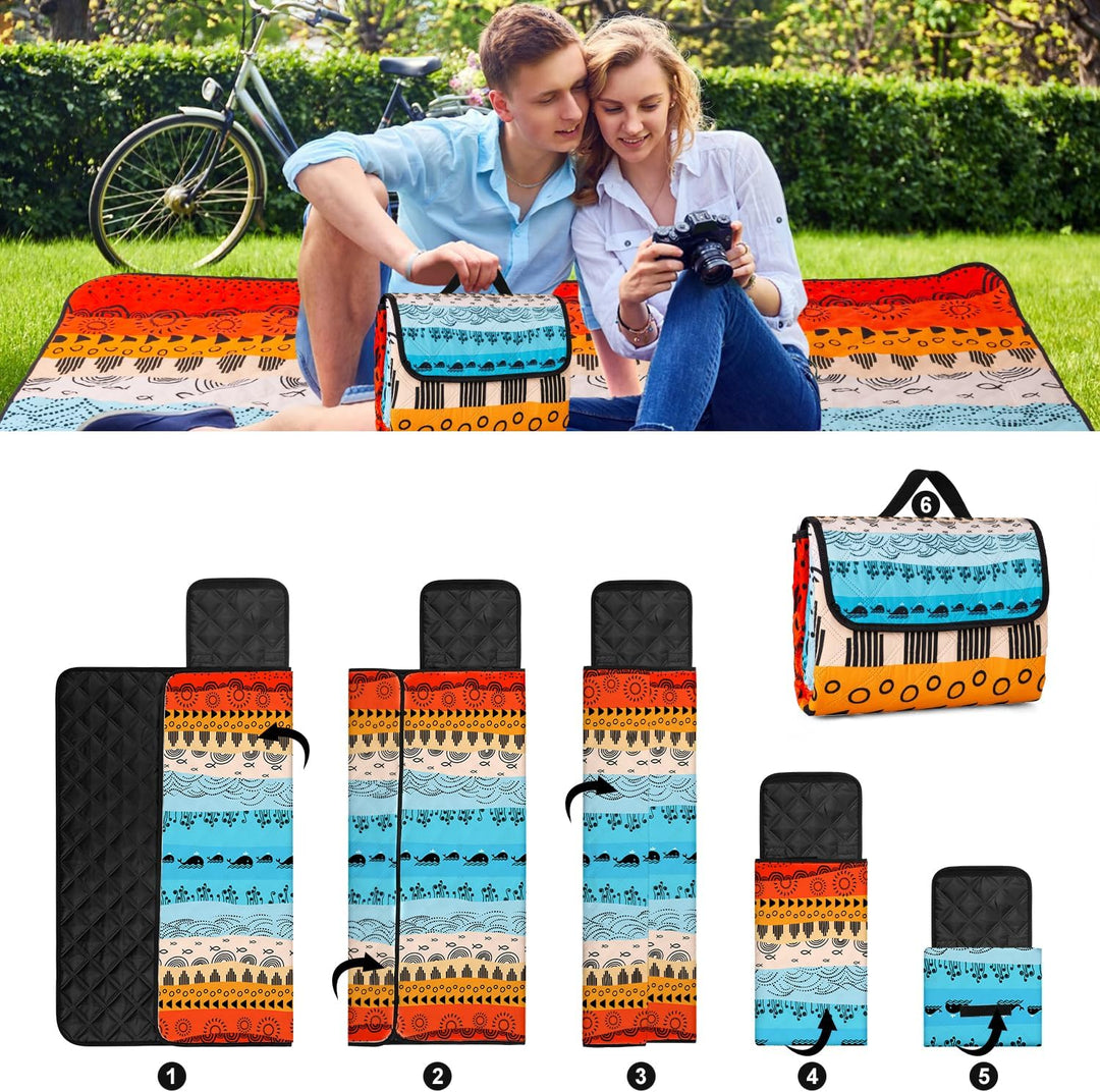Outdoor Picknickdecke Wasserdicht, 200x200cm Stranddecke Sandfrei mit Wärmeisoliert Unterseite, Trag