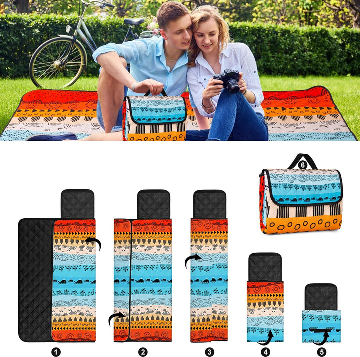 Outdoor Picknickdecke Wasserdicht, 200x200cm Stranddecke Sandfrei mit Wärmeisoliert Unterseite, Trag