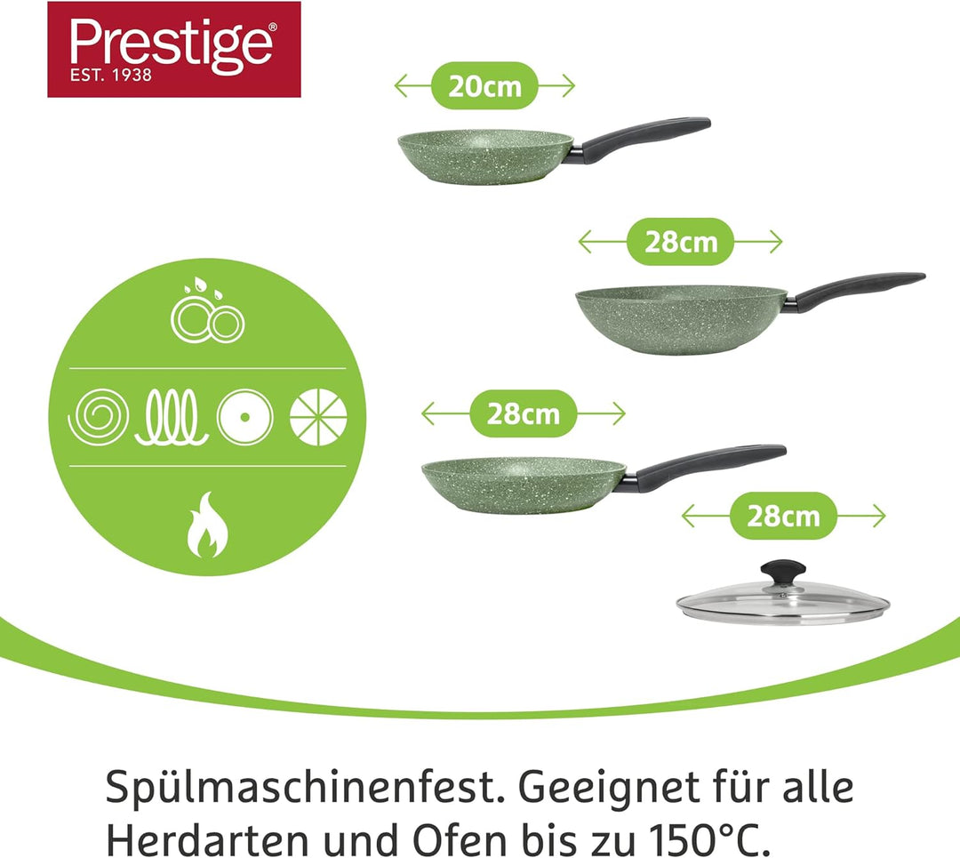 PRESTIGE Öko Pfannenset Induktion - Bratpfanne 20/28 cm & Bratpfanne 28 cm mit Deckel - Antihaft auf