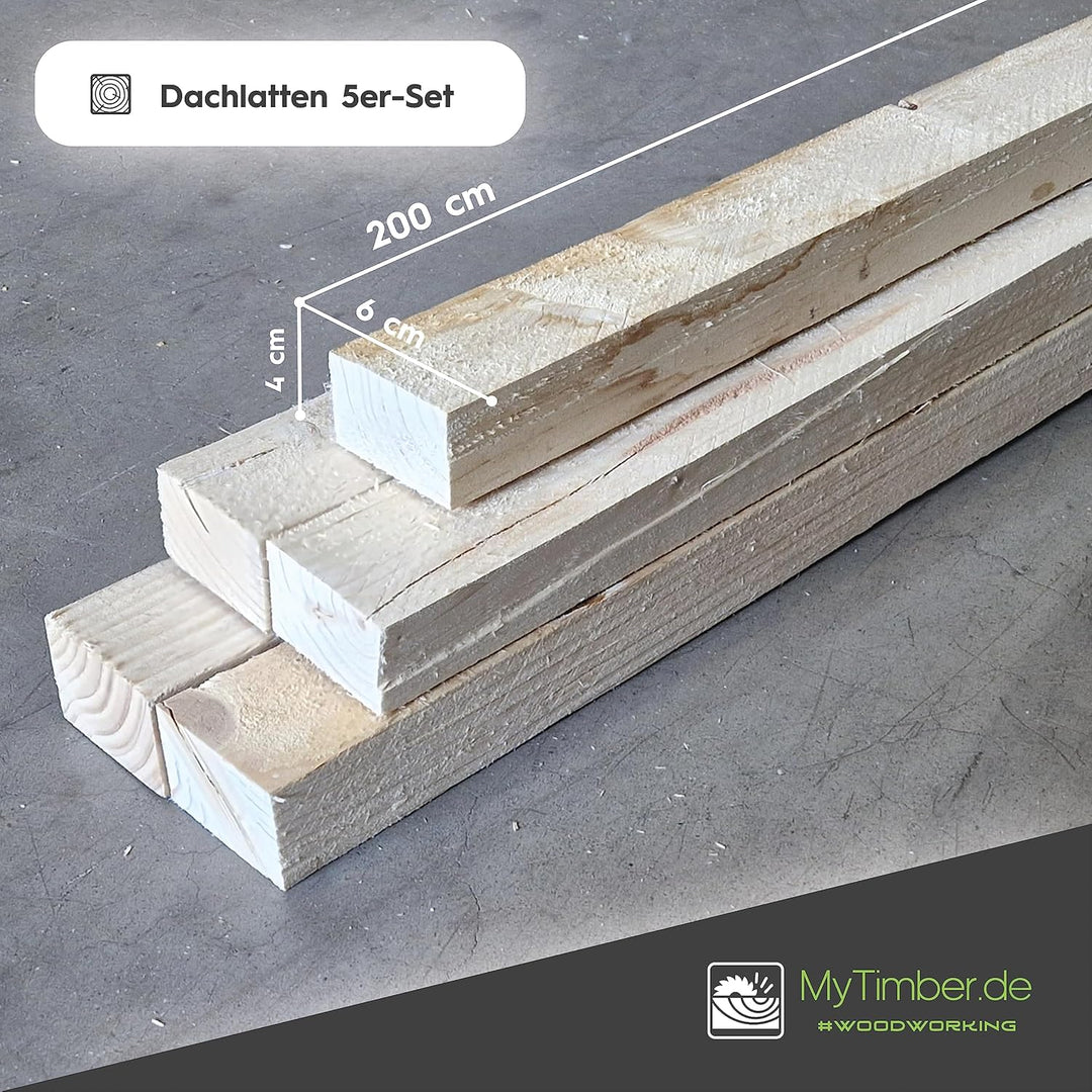 MyTimber Holzlatten als Bauholz Dachlatten | Holz zum selber bauen | 4 x 6cm breit| Kantholz 2m lang
