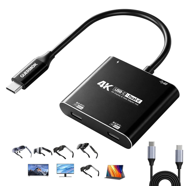 Guermok 4-in-1 Dual-USB-C-Display-Hub, 4K @ 60Hz Video, PD 100 W Schnellladung & USB 3.0 5 Gbit/s, k