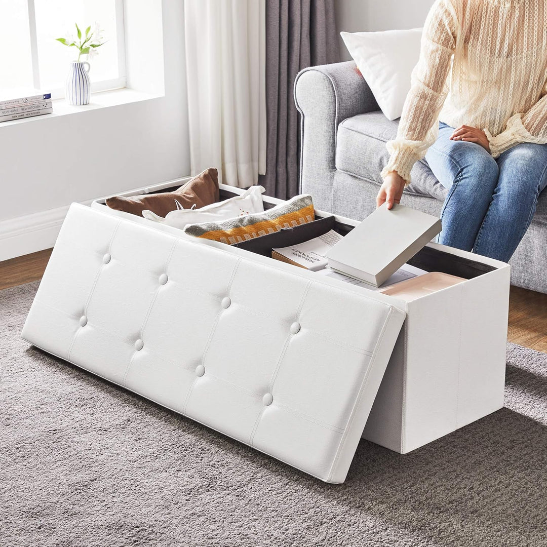 SONGMICS 110 cm Sitzbank mit Stauraum, Sitztruhe, Aufbewahrungsbox, Fusshocker, faltbar, gepolstert,