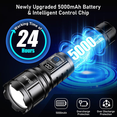 Blukar Taschenlampe LED USB C Wiederaufladbar, 500000 Lumen Extrem Hell Taschenlampen Zoombare Takti
