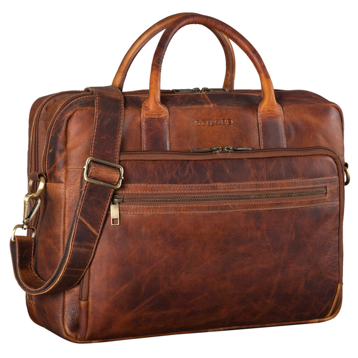 STILORD 'Dawson' Leder Aktentasche Umhängetasche mit Laptopfach 15,6 Zoll Vintage Bürotasche DIN A4